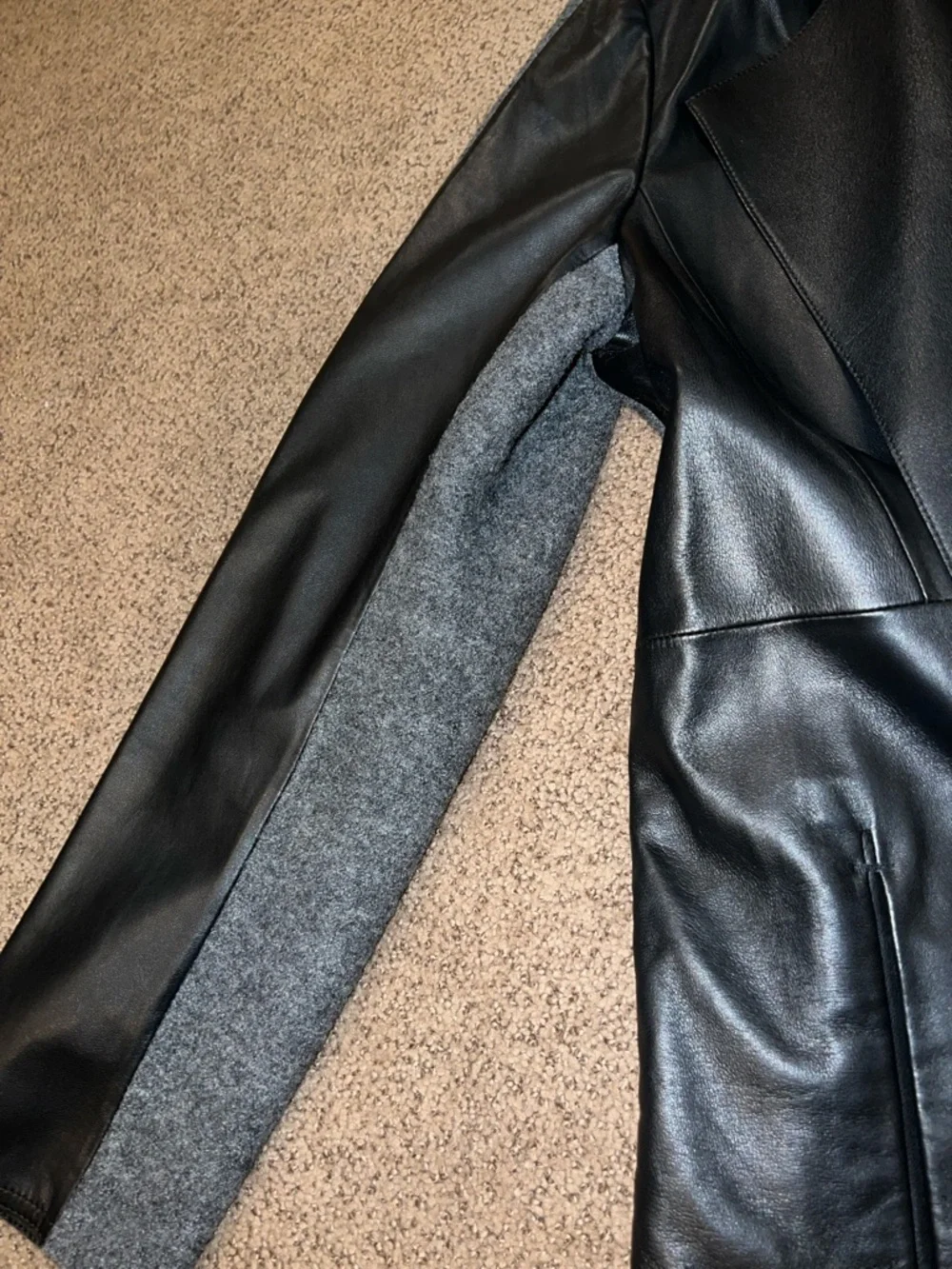 Lafayette 148 gray black leather wool jacket large color smoke - Picture 4 of 11